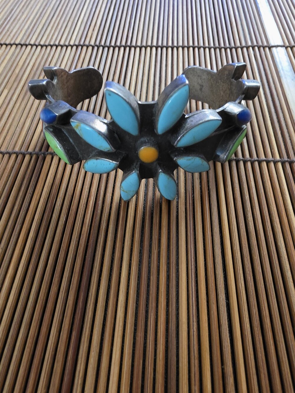 925 Silver Mexico MultiStone Flower Cuff Bracelet (Vintage)